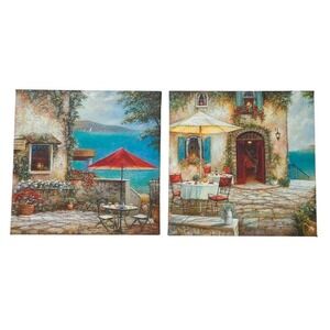Ruane Manning Mediterranean Tropical Cafe Canvas Print Wall Art (Set of 2) 11x11